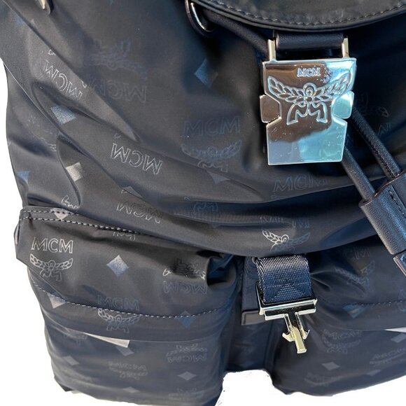 MCM Dieter Navy Blue Nylon Visetos Backpack - Picture 8 of 9